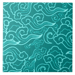 Azulejo De Cerâmica Nuvens, turquesa e Aqua japoneses do vintage