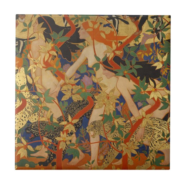 Azulejo De Cerâmica Nymphs art nouveau (Frente)