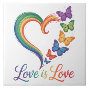 Azulejo De Cerâmica O Amor é Amor LGBT Borboleta Coração Arco-íris