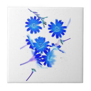 Azulejo De Cerâmica O azul colorized o design dispersado das flores