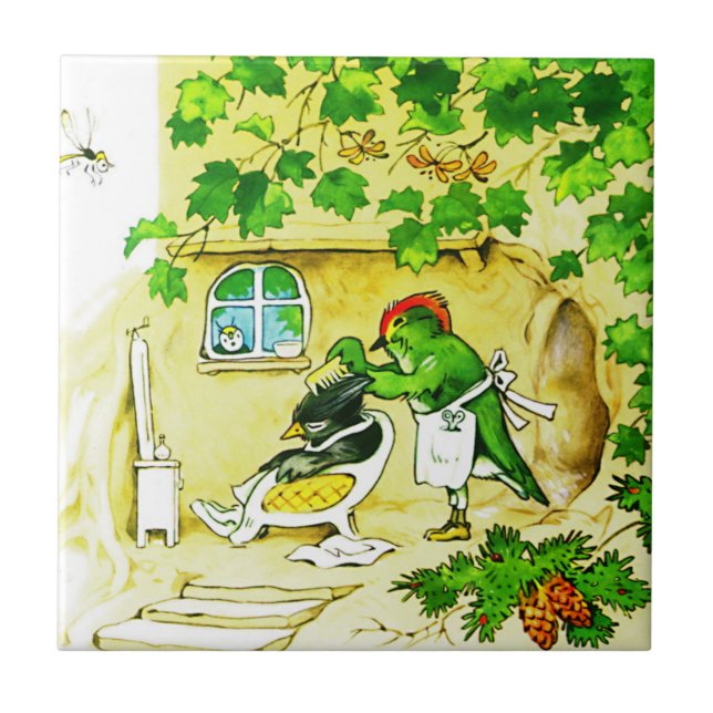 Azulejo De Cerâmica O Barbeiro Pássaro (Frente)