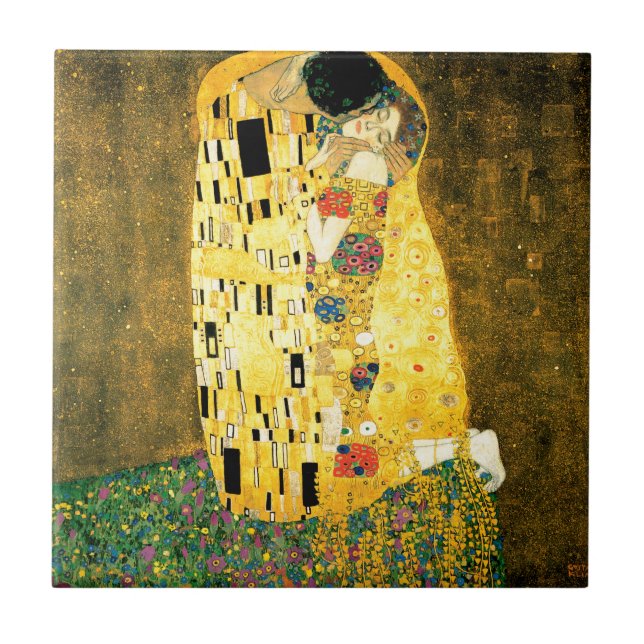 Azulejo De Cerâmica O beijo pela arte Nouveau de Gustavo Klimt (Frente)