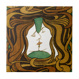 Azulejo De Cerâmica O Beijo Peter Behrens Arte Nova Arte Antiga