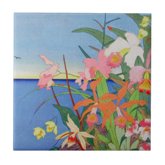 Azulejo De Cerâmica O beira-mar floresce a arte Ukiyo-E de Woodblock