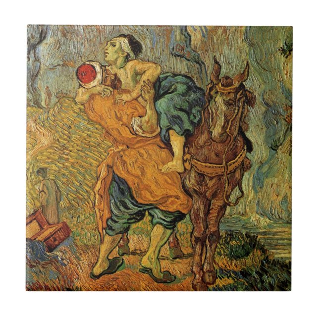 Azulejo De Cerâmica O Bom Samaritano por Vincent van Gogh (Frente)