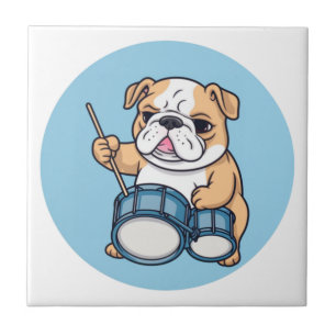 Azulejo De Cerâmica O Bulldog Tocando Tambor Ritmos e Bulldog Grooves 
