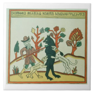 Azulejo De Cerâmica O caçador e o varrão, russo, tarde 18o centur