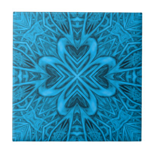 Azulejo De Cerâmica O caleidoscópio azul do Fractal do vintage dos