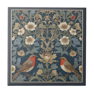 Azulejo De Cerâmica O Casal Robin Europeu dos Pássaros, William Morris