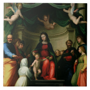 Azulejo De Cerâmica O casamento místico de St. Catherine de Siena com