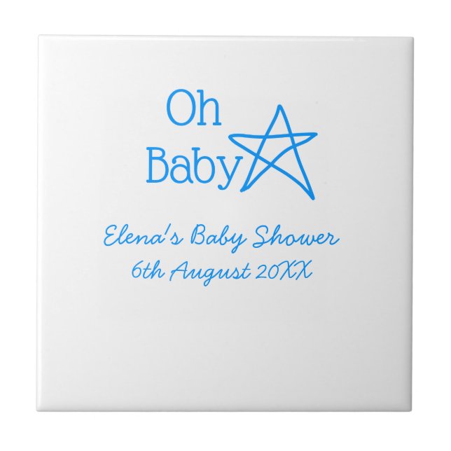 Azulejo De Cerâmica Ó chá de fraldas de estrelas azul bebê adiciona no (Frente)