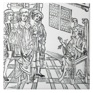 Azulejo De Cerâmica O cirurgião visita um homem com feridas da seta,