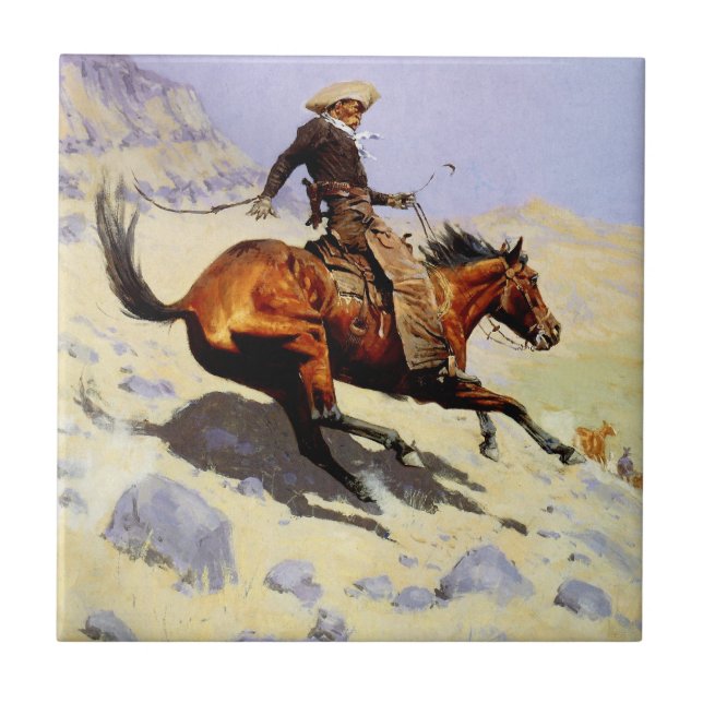 Azulejo De Cerâmica O Cowboy de Remington, Militares de Cavalaria Vint (Frente)