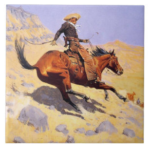 Azulejo De Cerâmica O Cowboy (por Frederic Remington)