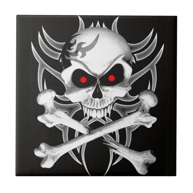 Azulejo De Cerâmica O crânio e os Crossbones da morte (Frente)