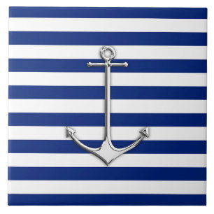 Azulejo De Cerâmica O cromo gosta da âncora fina em listras náuticas