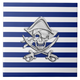 Azulejo De Cerâmica O cromo gosta do pirata em listras do marinho