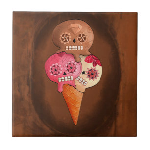 Azulejo De Cerâmica O dia do sorvete inoperante dos crânios do açúc