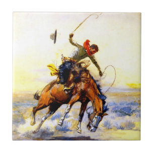 Azulejo De Cerâmica “O Domador” Arte Ocidental por Charles M Russell