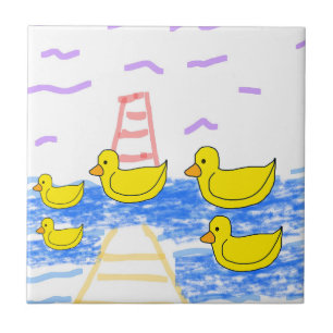 Azulejo De Cerâmica O Farol Vermelho e o Píer de Pato Amarelo