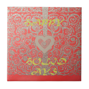 Azulejo De Cerâmica O Feliz Feriado Coração, Coleção Dourada e Vermelh