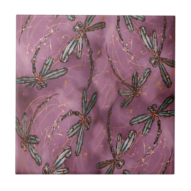 Azulejo De Cerâmica O Flit da libélula obscuro aumentou (Frente)