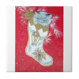 Azulejo De Cerâmica O gatinho o mais doce do Natal do meio século do