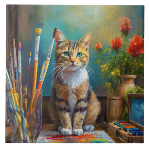 Azulejo De Cerâmica O Gato Artístico