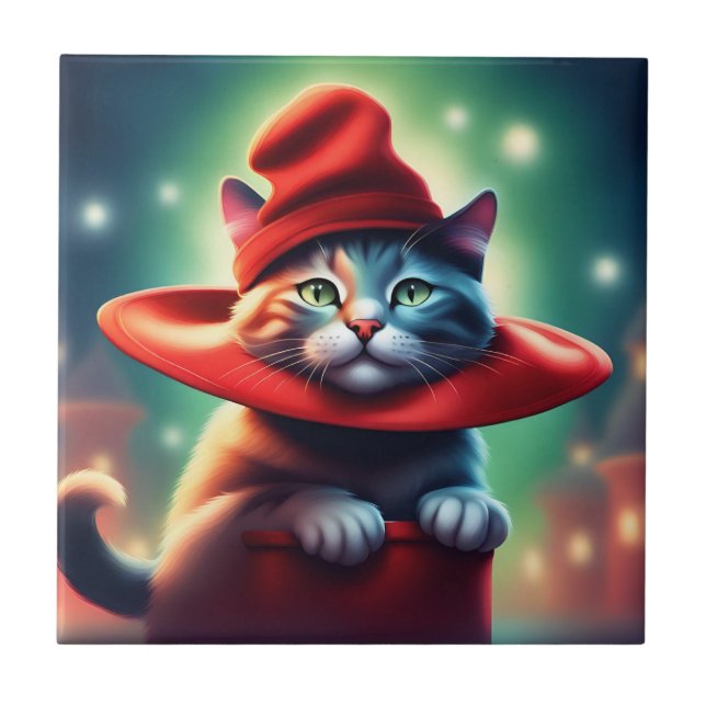 Azulejo De Cerâmica o gato mago (Frente)