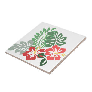 Azulejo De Cerâmica O hibiscus floresce w/Greens; Style2: Revestimento