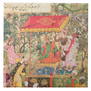 Azulejo De Cerâmica O imperador Babur do líder recebe os enviado Uzbeg