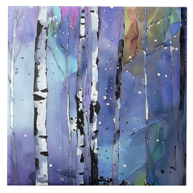 Azulejo De Cerâmica O inverno no Birch Woods (Frente)