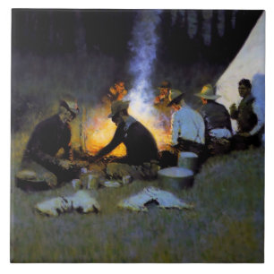 Azulejo De Cerâmica “O Jantar do Caçador” por Frederic Remington