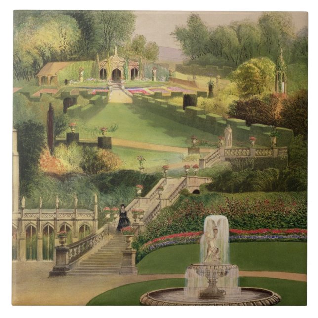 Azulejo De Cerâmica O jardim no lado do monte, castelo Combe, 'de T (Frente)