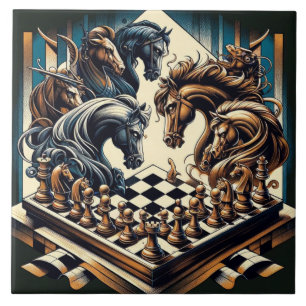 Azulejo De Cerâmica O jogo de cavaleiros - xadrez encontra fantasia