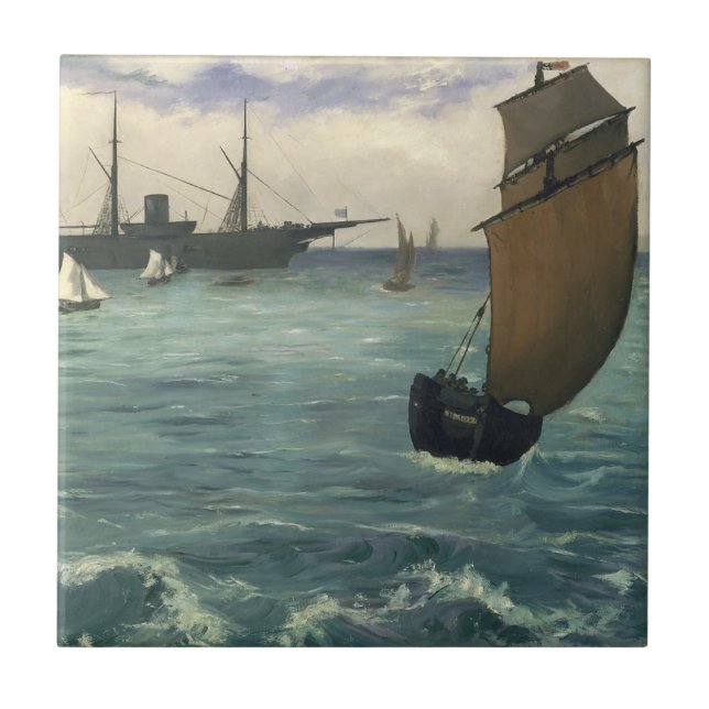 Azulejo De Cerâmica O "Kearsarge" em Boulogne Edouard Manet Fine Art (Frente)