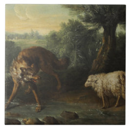 Azulejo De Cerâmica O Lobo e o Lamb (por Jean-Baptiste Oudry)