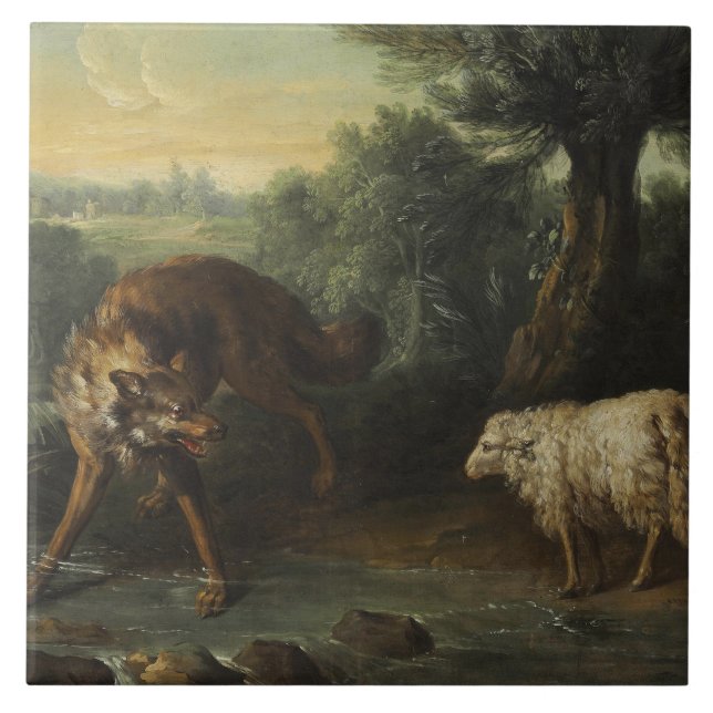 Azulejo De Cerâmica O Lobo e o Lamb (por Jean-Baptiste Oudry) (Frente)