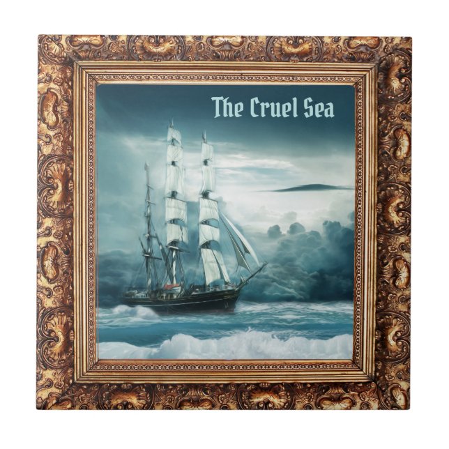 Azulejo De Cerâmica O Mar Cruel - Navio à Vela (Frente)