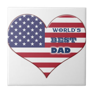 Azulejo De Cerâmica O melhor Pai da América Flag Heart