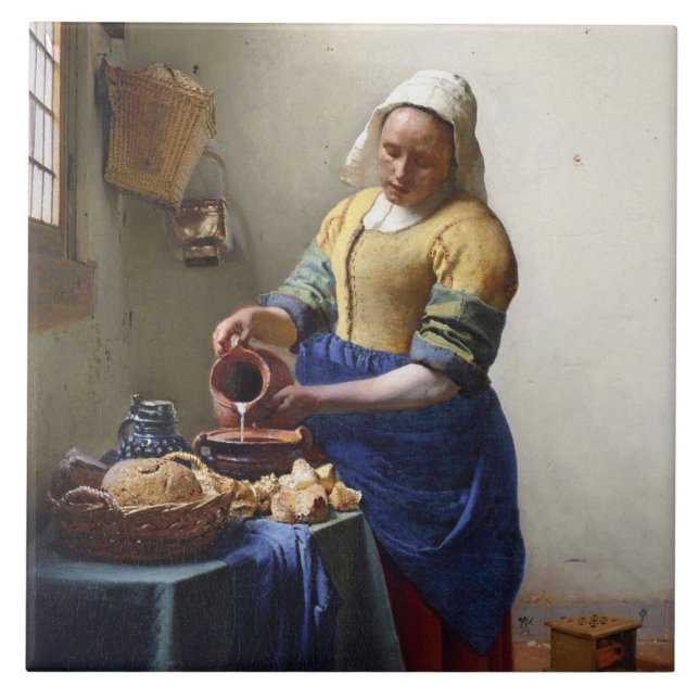 Azulejo De Cerâmica O Milkmaid, c.1658-60 (óleo em canvas) (Frente)