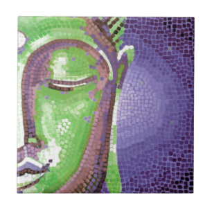 Azulejo De Cerâmica O mosaico verde e roxo Buddha enfrenta