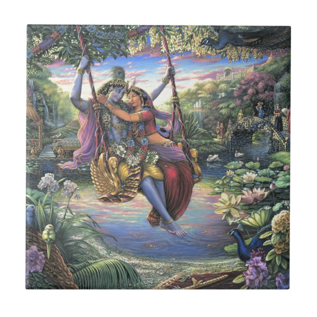 Azulejo De Cerâmica O passatempo do balanço - Radha e Krishna (Frente)