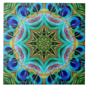 Azulejo De Cerâmica O pavão empluma-se a mandala