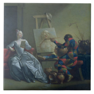 Azulejo De Cerâmica O pintor do Harlequin, c.1742 (óleo em canvas)
