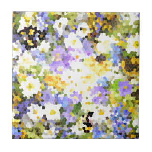 Azulejo De Cerâmica O primavera do vitral floresce o verde violeta