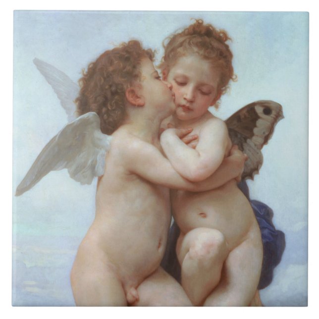 Azulejo De Cerâmica O primeiro beijo, amor e psyche, Bouguereau (Frente)