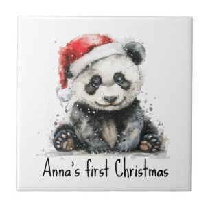 Azulejo De Cerâmica O Primeiro Natal do Urso de Bambu, personalizado