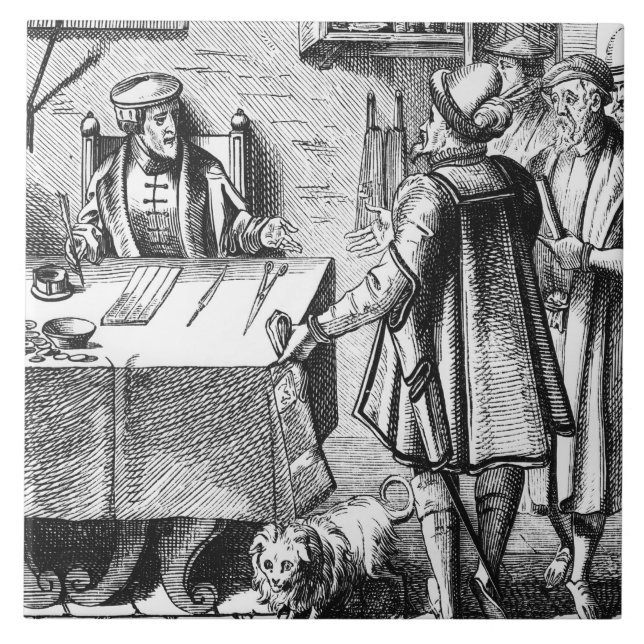 Azulejo De Cerâmica O receptor dos impostos, após um woodcut 'no uso (Frente)