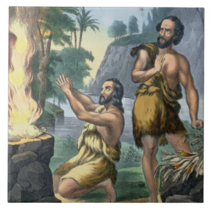 Azulejo De Cerâmica O sacrifício de Cain e de Abel, de um impressão 
